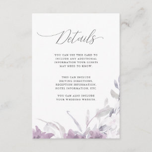 Carte D'accompagnement Dusty Purple Floral Calligraphie Détails du Mariag