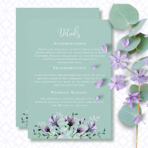 Carte D'accompagnement Dusty Purple Green Floral QR Code détail Mariage