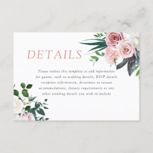 Carte D'accompagnement Dusty Rose Blush Floral Wedal Détails de la récept