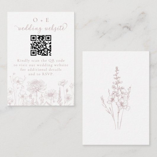 Carte D'accompagnement Dusty Rose Botanical Minimal Wedding Website QR  (Devant / Derrière)