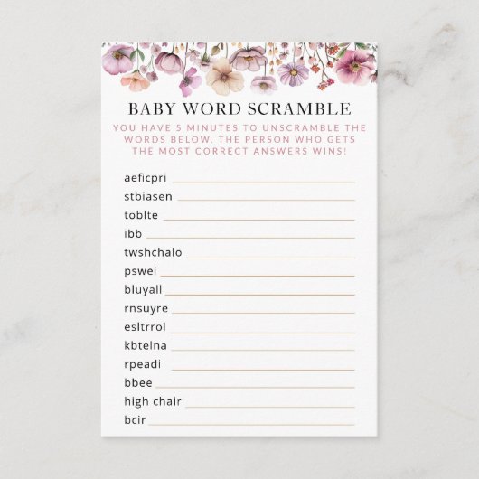Carte D'accompagnement Dusty rose Fleur sauvage Baby Word Scramble - Boho (Devant)