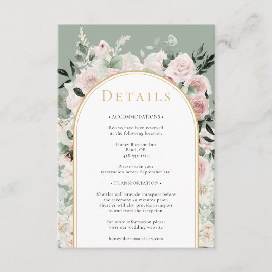Carte D'accompagnement Dusty Rose Gold Arch Sage Simple Détails Mariage (Devant)