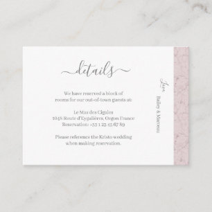 Carte D'accompagnement Dusty Rose Gris Blanc Mariage Hôtel Détail