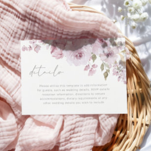 Carte D'accompagnement Dusty Rose Mauve Blush Floral Détails du Mariage