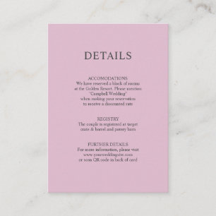 Carte D'accompagnement Dusty Rose Mauve QR code Mariage DÉTAILS
