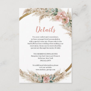Carte D'accompagnement Dusty Rose Orchid Pampas Grass Eucalyptus Détails