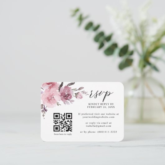 Carte D'accompagnement Dusty Rose Pink Pastel Floral QR Code Mariage RSVP (Debout devant)
