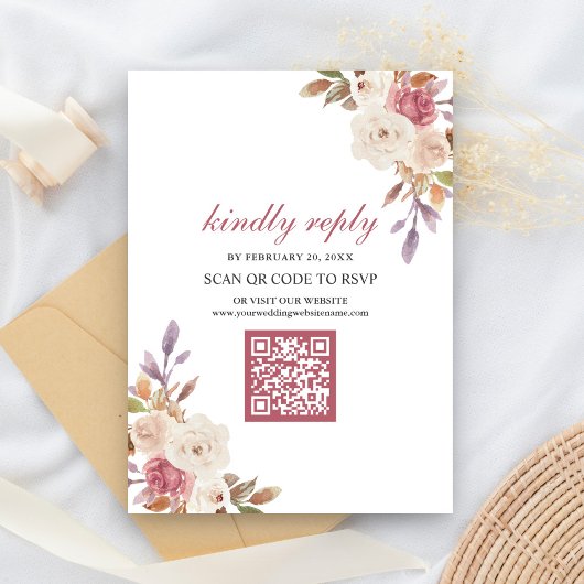 Carte D'accompagnement Dusty Rose rose Floral QR Code Mariage RSVP