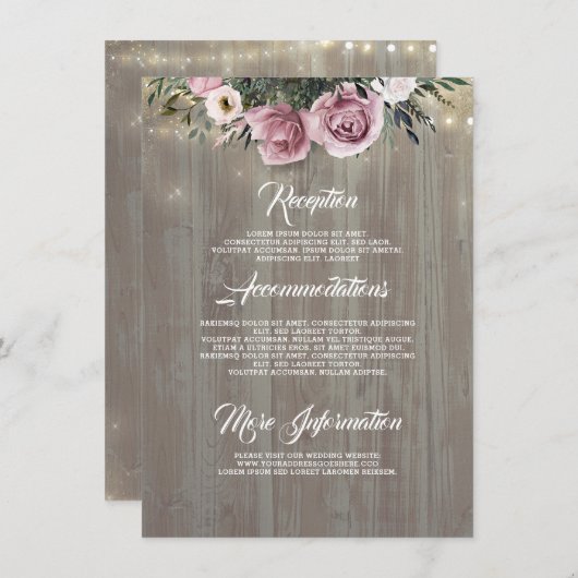 Carte D'accompagnement Dusty Rose Rustic Mariage campagnard Détails (Devant / Derrière)