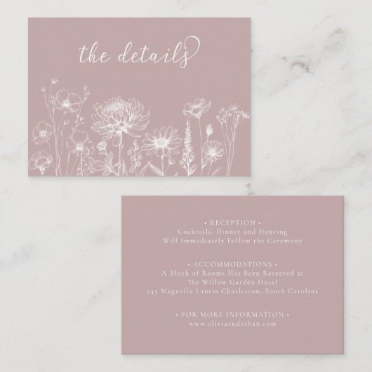 Carte D'accompagnement Dusty Rose Wildflower Details Card Wedding Insert (Devant / Derrière)
