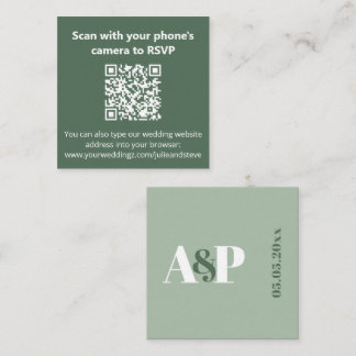 Carte D'accompagnement Dusty Sage Green Monogramme QR Code Site Mariage