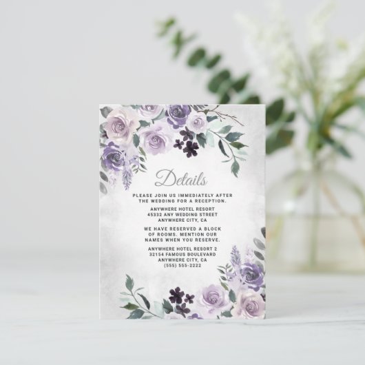 Carte D'accompagnement Dusty violet et gris argenté Floral Mariage rustiq (Debout devant)