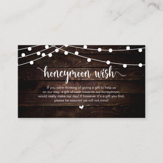 Carte D'accompagnement Eclairage Rustique, Bois, désir lune de miel (Devant)