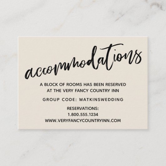 Carte D'accompagnement Écriture décontractée, Mariage Crème Hébergements (Devant)