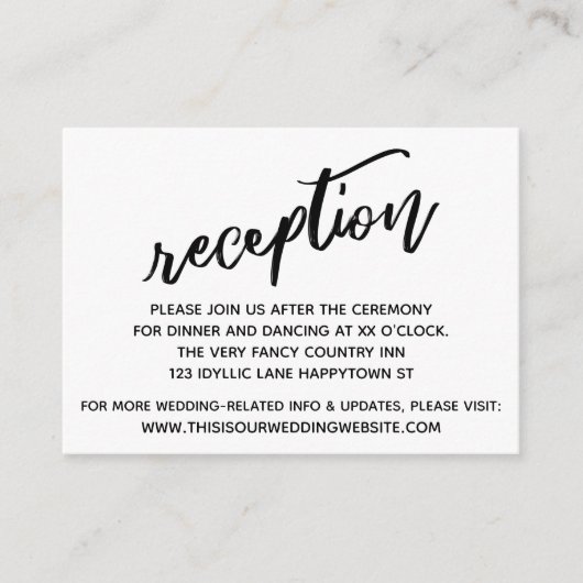 Carte D'accompagnement Écriture décontractée Réception De Mariage Simple (Devant)