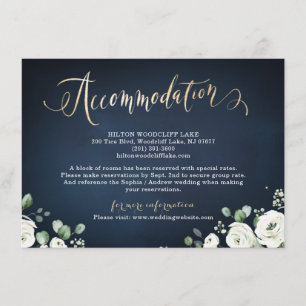 Carte D'accompagnement Ecriture d'or moderne marine hébergement floral bl