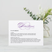 Carte D'accompagnement Écriture Élégante  Directions de Mariage - Violet (Debout devant)