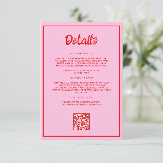 Carte D'accompagnement Écriture manuscrite rose et rouge rétro Détail du  (Debout devant)