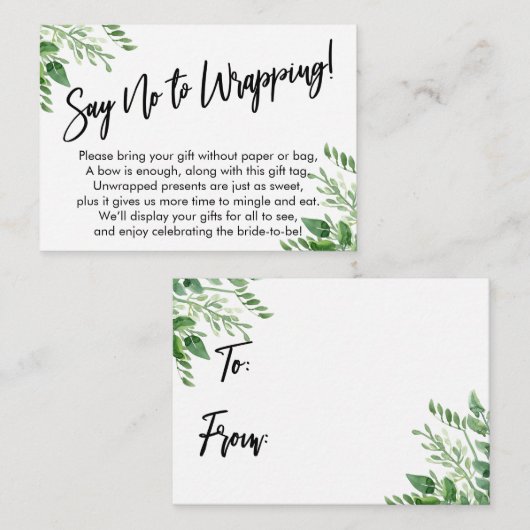 Carte D'accompagnement Écriture manuscrite verte Dites non à l'enveloppem (Devant / Derrière)