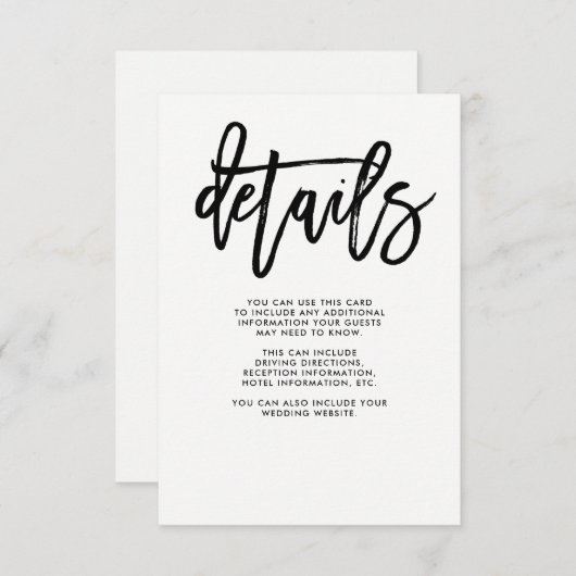 Carte D'accompagnement Écriture Moderne | Détails des invités de mariage (Devant / Derrière)