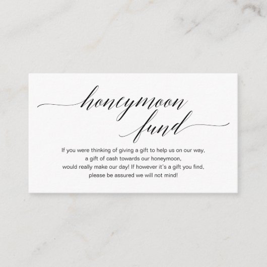Carte D'accompagnement Écriture noire moderne, Mariage Honeymoon Fund Sou (Devant)