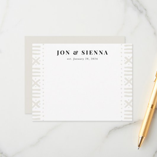 Carte D'accompagnement Ecru Boho Boudcloth Bordure Couple's papeterie (Devant/Arrière en situation)