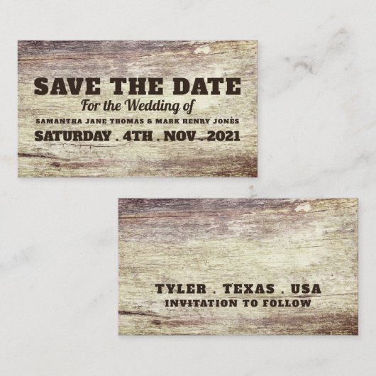 Carte D'accompagnement Effet Bois mis en cache, Enregistrer la date (Devant / Derrière)