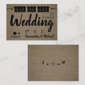 Carte D'accompagnement Effet Burlap vintage, Enregistrer la date (Devant / Derrière)