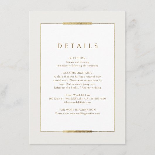 Carte D'accompagnement Élégance Cadre Détails de mariage modernes et simp (Devant)