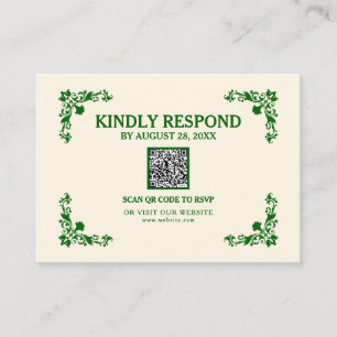 Carte D'accompagnement Élégance Classique Ivory & Émeraude Réponse QR RSV