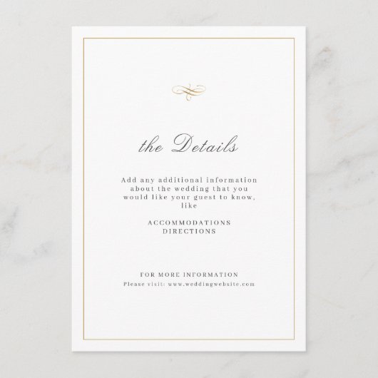 Carte D'accompagnement Élégance classique Script Détails Mariage simple (Devant)