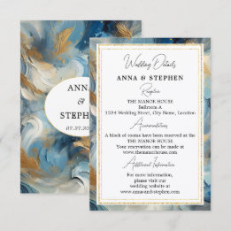 Carte D'accompagnement Elégance contemporaine : Bleu Blanc Or Détails