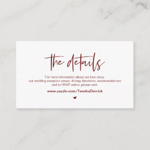 Carte D'accompagnement Elégance décontractée, Bourgogne, Nos Mariages Dét