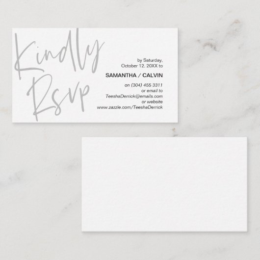 Carte D'accompagnement Élégance décontractée, Script gris noir, réponse R (Devant / Derrière)