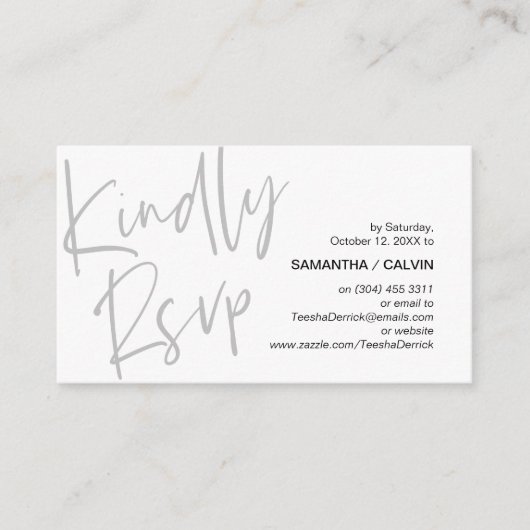 Carte D'accompagnement Élégance décontractée, Script gris noir, réponse R (Devant)