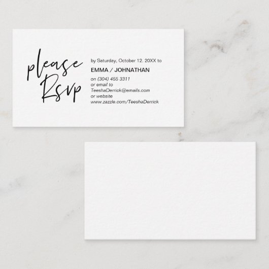 Carte D'accompagnement Élégance décontractée, Script noir, réponse RSVP (Devant / Derrière)