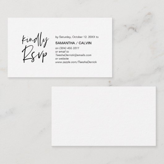 Carte D'accompagnement Élégance décontractée, Script noir, réponse RSVP (Devant / Derrière)