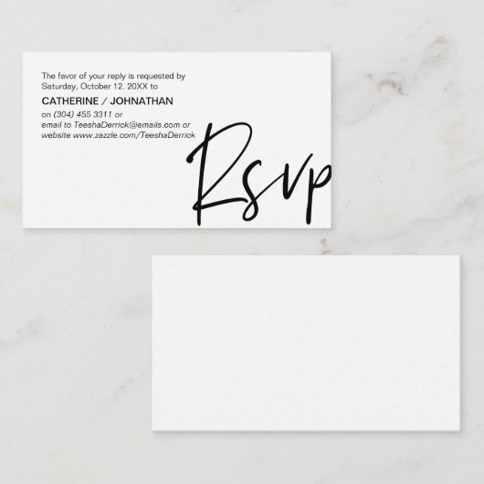 Carte D'accompagnement Élégance décontractée, Script noir, réponse RSVP (Devant / Derrière)