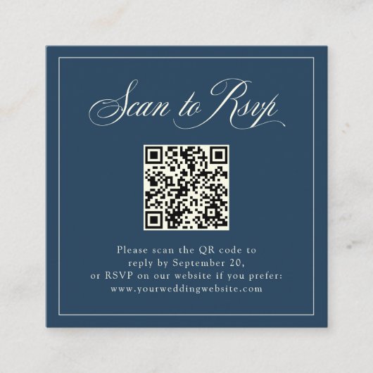 Carte D'accompagnement Elégance italienne bleue encadrée | RSVP avec code (Devant)