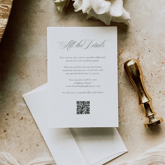 Carte D'accompagnement Élégance italienne | Détails du client mariage Cod