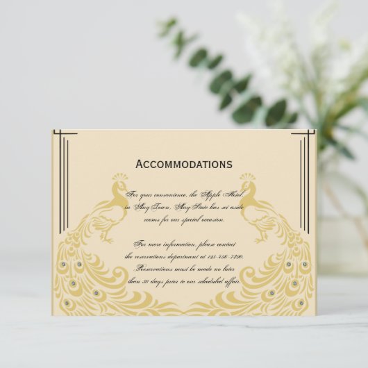 Carte D'accompagnement Elégance Peacock avec Mariage Art déco (Debout devant)