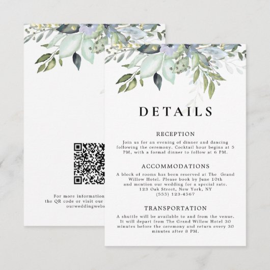 Carte D'accompagnement Élégance Rustique et Végétal Code QR Détails de Ma (Devant / Derrière)