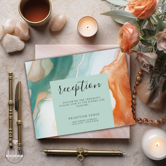 Carte D'accompagnement Élégant Agate Abstrait moderne Turquoise Terracott