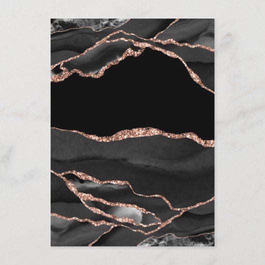 Carte D'accompagnement Elégant Agate Black Rose Gold Mariage Réception (Dos)