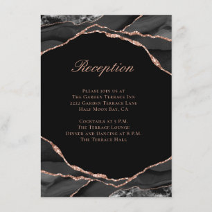 Carte D'accompagnement Elégant Agate Black Rose Gold Mariage Réception