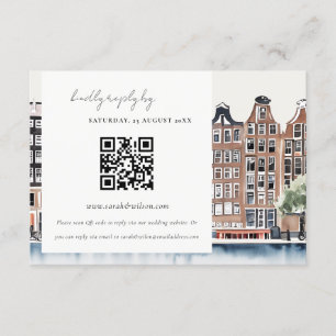 Carte D'accompagnement Elégant Amsterdam Dutch Canal Mariage QR Code RSVP