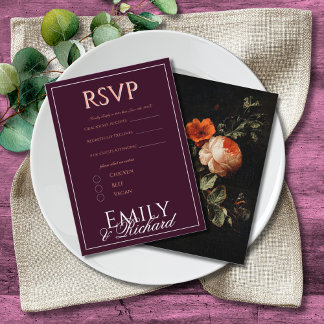 Carte D'accompagnement Elegant Antique Floral Wedding RSVP Meal Choices