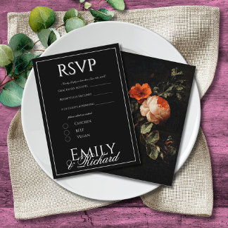 Carte D'accompagnement Elegant Antique Floral Wedding RSVP Meal Choices