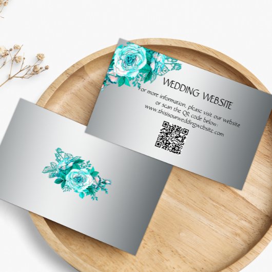 Carte D'accompagnement Elegant Aqua Roses et Silver Mariage site Web