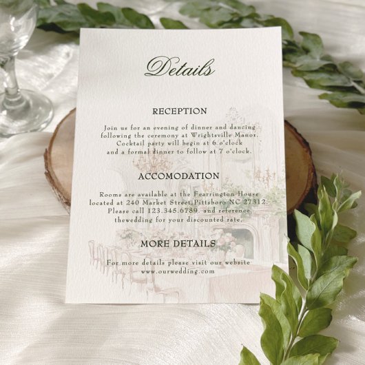 Carte D'accompagnement Elégant aquarelle Manor Garden Détails de mariage
